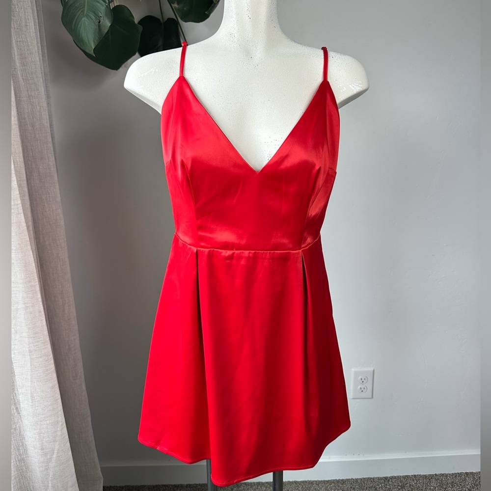 Princess Polly Satin Red Mini Dress | Fit & Flare, Adjustable Straps Size 8